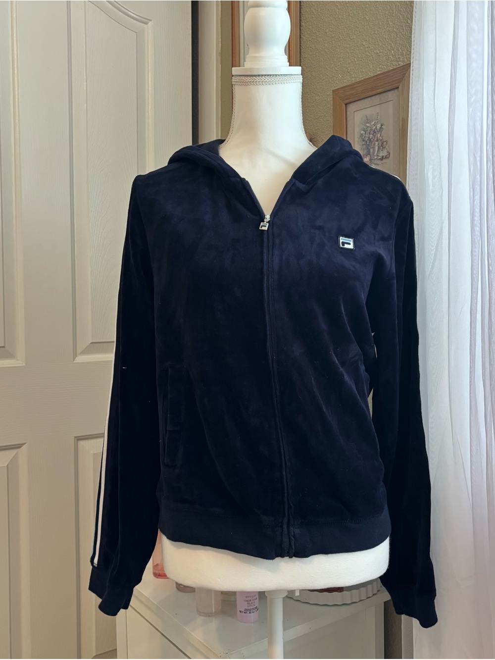 Fila Navy Velour Zip-Up Hoodie Jacket - Women's